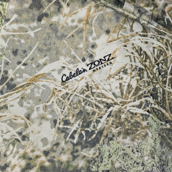 Cabelas Zonz Woodlands Button Down Shirt LS Camo Regular Fit Flap Pockets Mens M - Picture 6 of 12